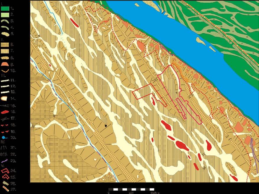 2. ábra. Kulcs mérnök geomorfológiai térképe (szerk.: Balogh J.- Viczián I.) I. Ártéri formák: 1. alacsony ártér; 2. magasártér; 3. feltöltött meander szántóföldi művelésben; 4.