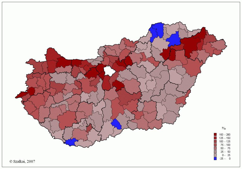 1. térkép A közúti forgalom nagysága 1874-ben [vonóállat/nap]