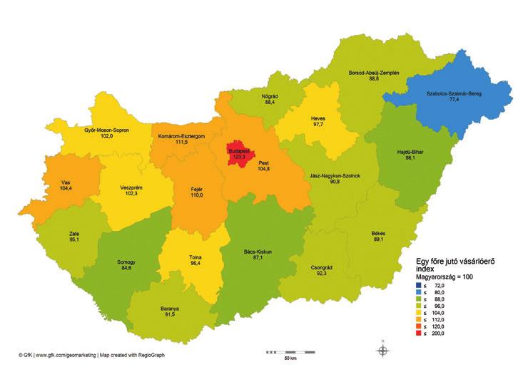 Magyarországon az egy főre jutó átlagos vásárlóerő 6204 euró, ami az európai átlag 44,5 százaléka derül ki a GfK idén újra összeállított Vásárlóerő tanulmányából, amely Magyarországon kívül 41