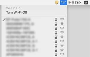 Ellenőrizze a csatlakoztatott SSID azonosítót a megjelenő Mac OS X Kattintson a Wi-Fi