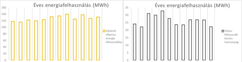 ÉVES ENERGIAFELHASZNÁLÁS ALAKULÁSA ENERGIANEMENKÉNT Az éves energiafelhasználás