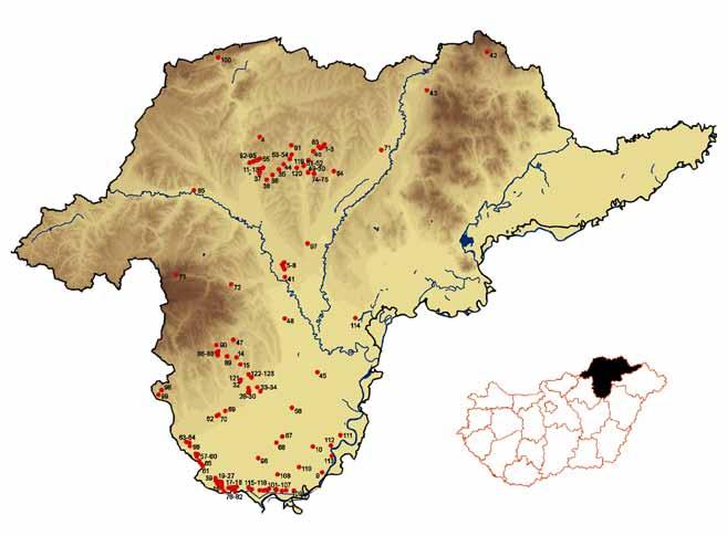 142 1. térkép. A 2014-ben kutatott régészeti lelőhelyek Borsod-Abaúj-Zemplén megyében Map 1. Archaeological sites of Borsod-Abaúj-Zemplén County from 2014 1. Abaújszolnok-Dél, 2.