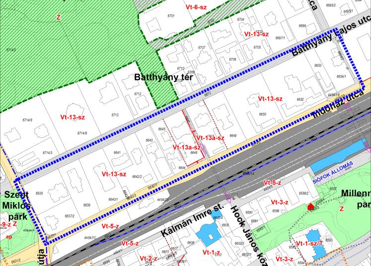 Az Indóház utca és a Battyány Lajos utca közötti gyalogos forgalmat, valamint a felüljáró gyalogos forgalmát szolgáló 6647 hrsz-ú földrészlet, Hock János köz szélességét a szabályozási terv 3