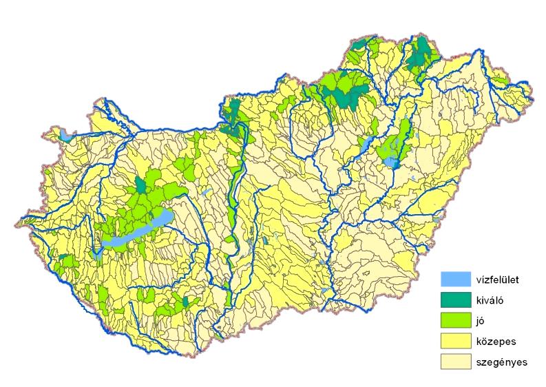 1-7. ábra: Vízgyőjtı területek minısítése biológiai aktivitásértékük alapján 1.2.3.