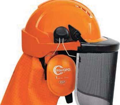 O cască multifuncţională populară, compusă din: cască portocalie Evolite reglabilă cu suport pentru vizieră, plasă de sârmă, protecţii pentru urechi Inter GP (SNR: 25) şi protecţie pentru gât cu