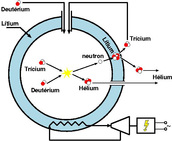 Trícium kör A deutérium nagy mennyiségben kinyerhető vízből, de a tríciumot tenyészteni kell a reaktorköpenyben: 6 Li + n(termikus)