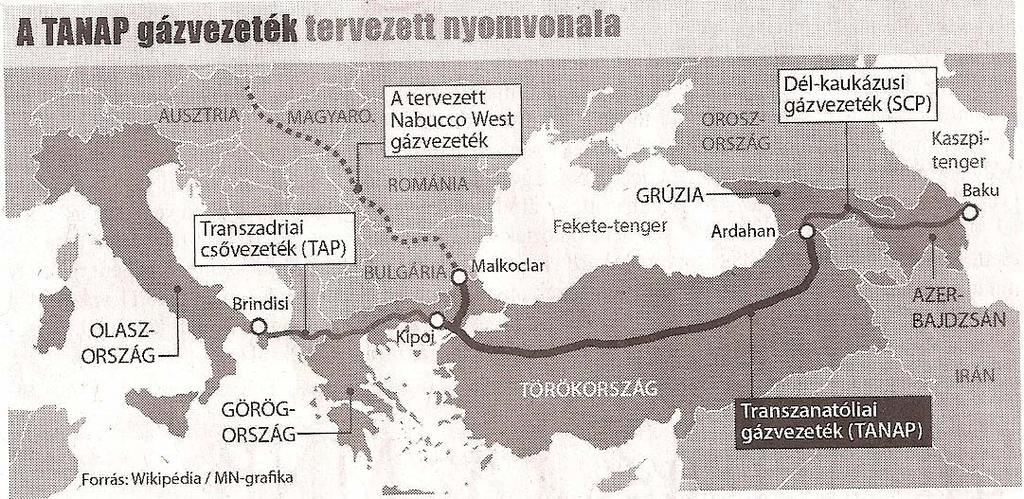 létesítésére, amely a Kaszpi tenger térségéből szállított volna gázt Dél Európába, Bulgárián és Románián keresztül, Ausztriai végponttal, amint a 3. ábra szemlélteti.