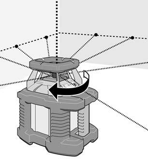 Figyelem: Ajánlatos a rotációslézert a késóbbi mérési pontokhoz viszonyítva körülbelül azonos távolságban felállítani. A rotációs lézert a () gomb megnyomásával kapcsoljuk be.