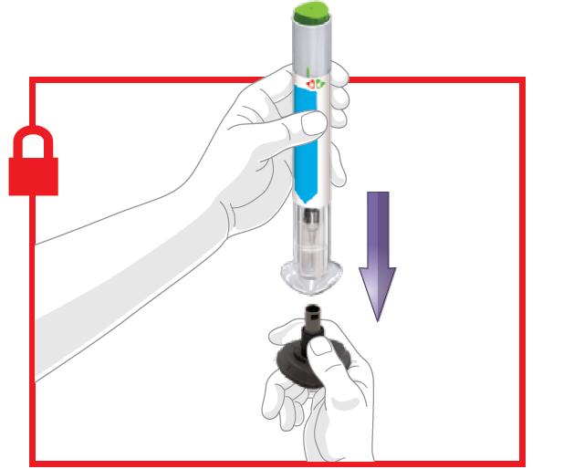1 VEGYE LE A KUPAKOT Ellenőrizze, hogy az injekciós toll zárt állapotban van. Vegye le és dobja el a szürke zárókupakot.