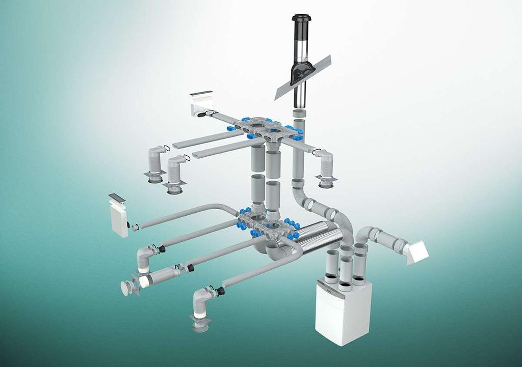 A teljes légcsatorna rendszer 1 2 3 4 Kompakt osztó lapos és kerek csatornához Kerek és lapos flexibilis csövek, beleértve a formázott alkotóelemek széles választékát Ø125-ös be- és kilépők, 90 -os