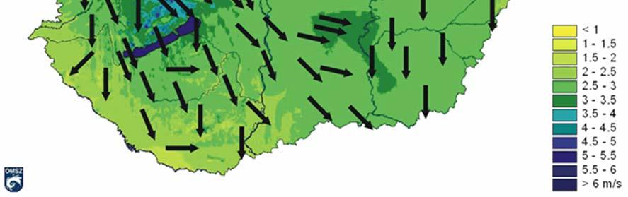VÁTI VÁROSÉPÍTÉSI TANÁCSADÓ ÉS TERVEZŐ IRODA KFT. Évi átlagos szélsebességek (m/s) és az uralkodó szélirányok Magyarországon (2000 2009.