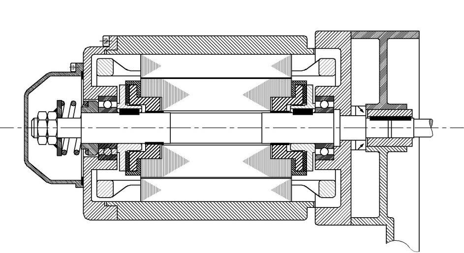 7.3.2 A B9.1 modell finomemelő motor megcsúszó tengelykapcsolójának működése A motor forgórész (1) két karbantartásmentes csapágyperselyen (4) ül a motor tengelyén (2).