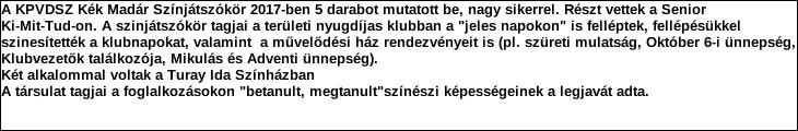 KPVDSZ Kék Madár Színjátszókör támogatása Tatabányai Megyei Jogú Város