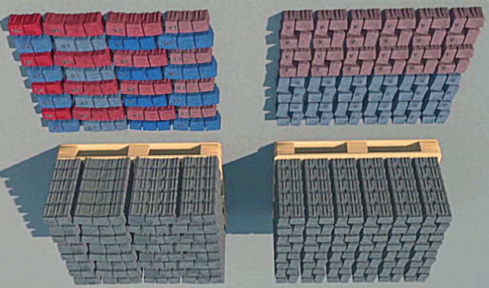 Kiegészítő kő 1 ábra: így szállítjuk Technikai adatok Íves kő: 4,8 m 2 /raklap 0,803 m 2 /sor 224,16 kg/m 2 1080 kg/raklap 6 sor/raklap 8 ív/sor = 4 ív + 4 B ív Sarokkő: 4,92 m 2 /raklap 0,82 m 2