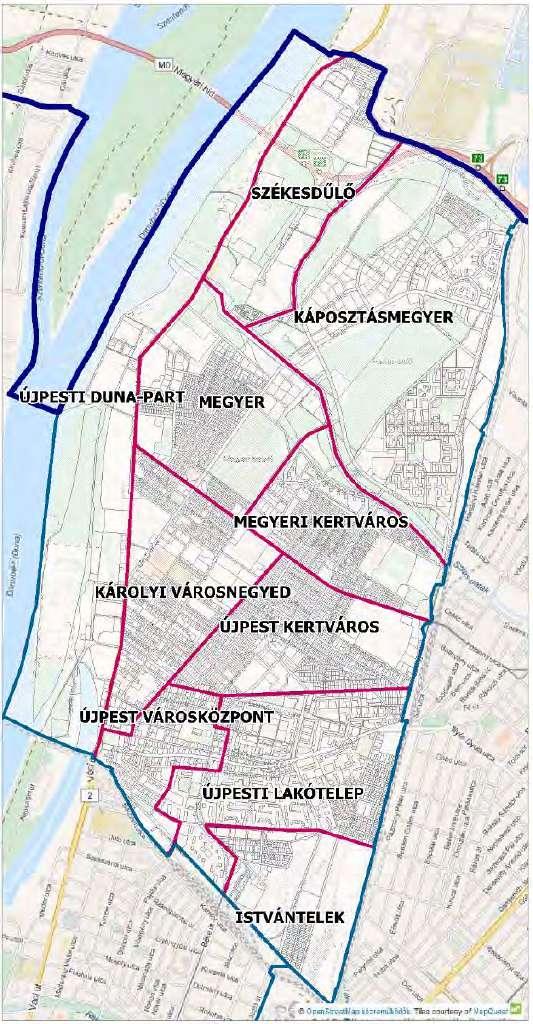 e Újpest TFK ITS 140. ábra: Problématérkép 141. ábra: Értéktérkép 2.3. ELTÉRŐ JELLEMZŐKKEL RENDELKEZŐ VÁROSRÉSZEK 2.3.1. Városszerkezeti egységek Újpest Önkormányzata elsősorban a funkcionális adottságokat alapul véve a korábbi IVS ben 10 városrészre osztotta a települést.