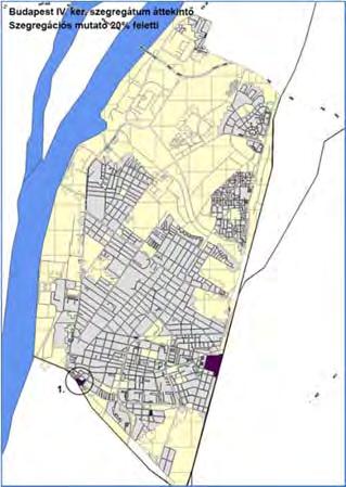 A szegregált területek bemutatása e Újpest TFK ITS A KSH kartogramja bemutatja, hogy mely területek tesznek eleget a szegregátum kritériumainak, vagyis ahol a szegregációs mutató 25%, illetve a