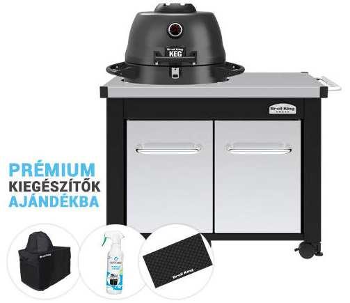 KEG 2000 + Cabinet faszenes grillsütő, ajándék prémium grill takaróval, Softcare BBQ tisztítóval, fekete színű Grill szőnyeggel 758 000 Ft A Broil King KEG 2000.