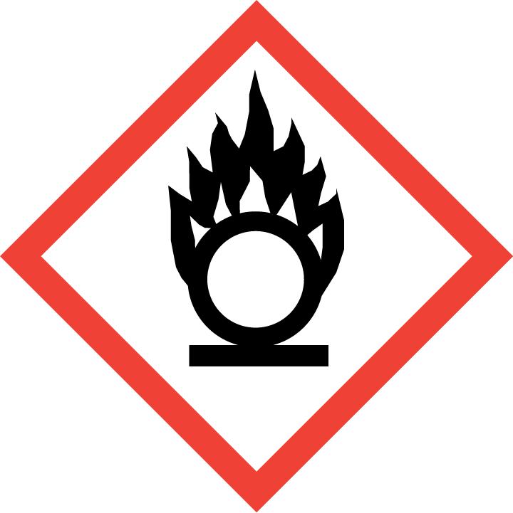 Figyelmeztető mondatok: H272 - Fokozhatja a tűz intenzitását; oxidáló hatású. H314 - Súlyos égési sérülést és szemkárosodást okoz.
