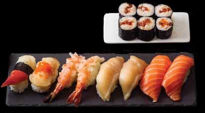 nigiri, 1 lazackaviár gunkan, 2 ropogós rák maki, 2
