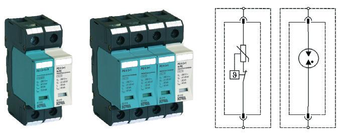 . SPD kialakítása maradék és utánfolyó áram nélkül 3 típus SPD távkijelzéssel R PO II 1+1 280V/40kA 82.