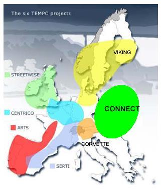 Regionális együttműködés CONNECT projekt (2004 2009) (Co-ordination and Stimulation of innovative ITS activities in Central and Eastern European Countries) Euró-regionális projekt, a csatlakozó új EU