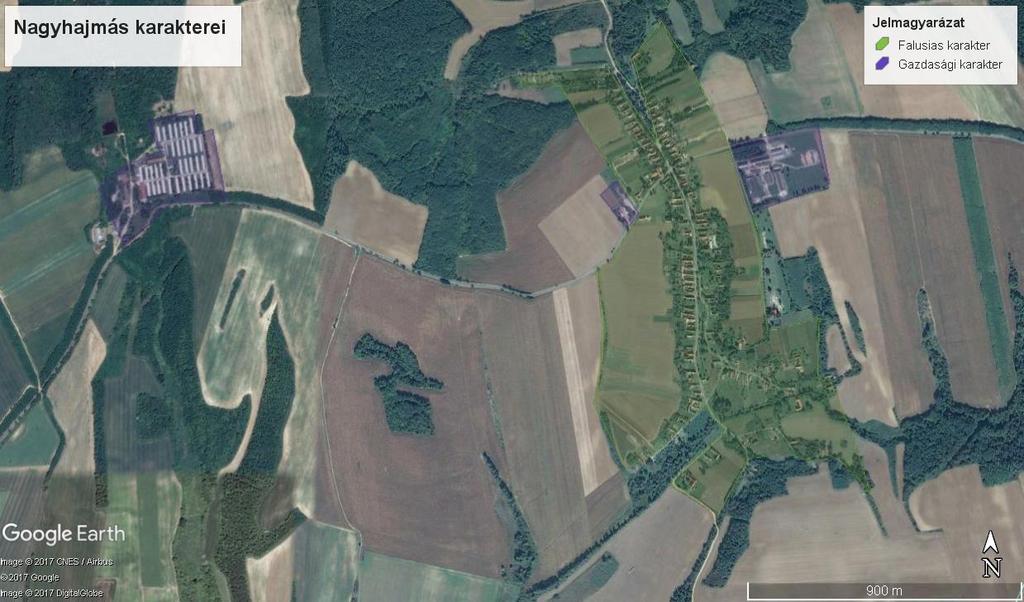 Karakterek, településrészek Nagyhajmás utcahálózata és településszerkezete erős természetföldrajzi determináció hatására alakult ki.