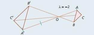 Ha A O, és λ < 0, akkor A képe A az OAt nem tartalmazó félegyenesen van, és OA = λ OA.