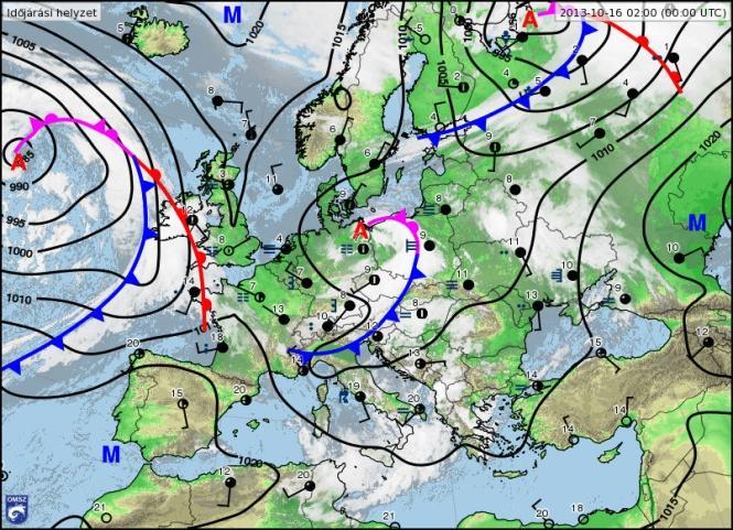 A hőmérséklet csúcsértéke a Dunántúlon az átvonuló hidegfront mögött 14 C és 23 C között, a hidegfront előtti területeken pedig 24 C és 31 C között alakult.