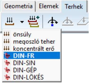 Dinamikus csomóponti támaszgyorsulás Elsőként a földrengési gerjesztést definiáljuk, válasszuk ki a teheresetek közül a DIN-FR terhelési