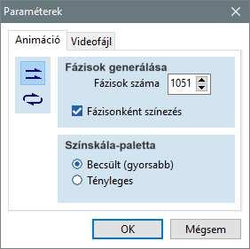 32 A videó paramétereit a jobb alsó sarokban lévő Paraméterek ikonra kattintva tudjuk beállítani (lejátszás típusa: lejátszás egyirányban/ oda-vissza, fázisok száma, video file képkockáinak