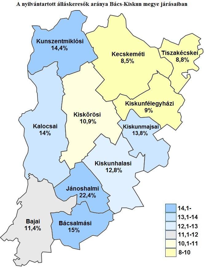 A megyei munkanélküliség jellemzői A nyilvántartott álláskeresők arányának alakulása (a gazdaságilag aktív népesség %-ában) Kirendeltségek A nyilvántartott álláskeresők aránya, % a/ 2015 2014 február