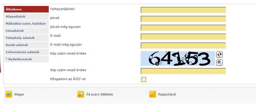 Az adatlap kitöltésével regisztrálhatják magukat a rendszerbe. Lapozni a baloldalon található fülekkel tudnak.