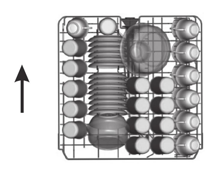 AZ EDÉNYEK ÁLTALÁNOS ELHELYEZÉSE Felső kosár töltése A felső kosár a finomabb és könnyebb edényekre/üvegekre/bögrékre, stb. való. Helyezze az edényeket be úgy, hogy a víznyomás alatt ne mozogjanak!