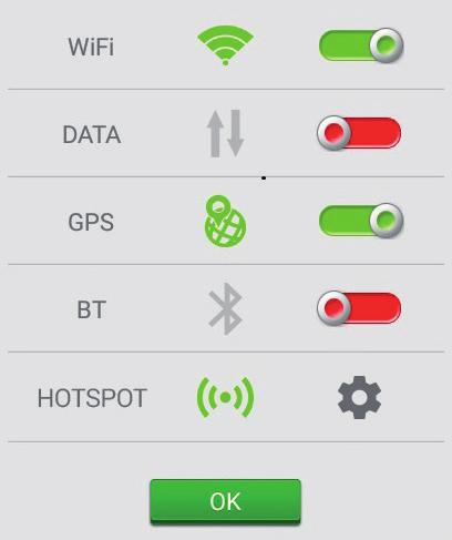 28 14. Csatlakozás A WiFi/GSM/GPS modulok gyors ki-bekapcsolására használható. WiFi Húzza a jelet jobbra a WiFi bekapcsolásához. Húzza barla annak kikapcsolásához.