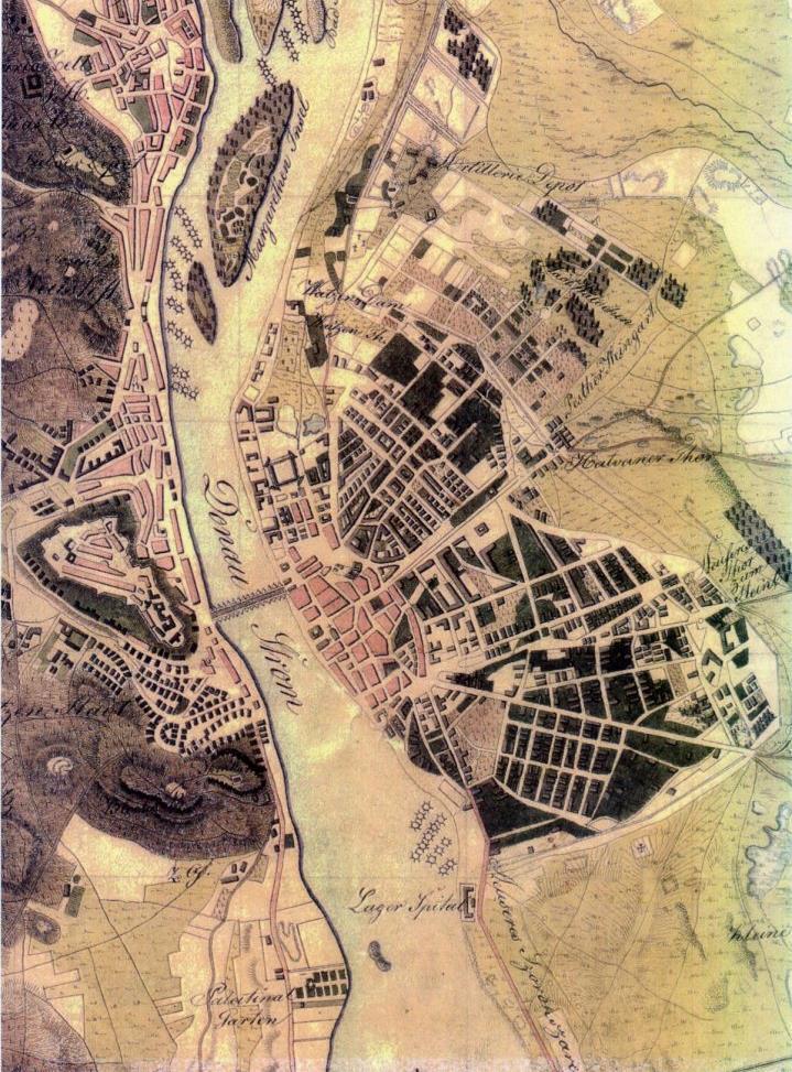 Buda és Pest térképe 1828 körül.