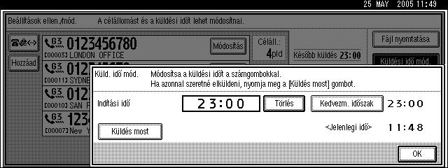 A fájlok beállításainak módosítása a memóriában E Nyomja meg a [Törlés] gombot, majd írja be újra az átvitel idõpontot a számgombokkal, vagy válassza a [Kedvezm.