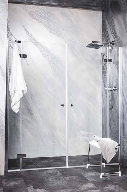 symphony & symphony Symphony kétszárnyas zuhanyajtó épített zuhanyfülkéhez Kézenfekvő megoldás nagy méretű zuhanyfülkékhez is.