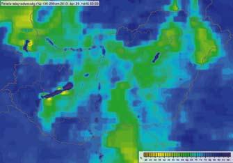 eredményeit tekinti. A számítás során a modell a megelőző hat óra időjárási adatait (csapadék mennyisége, napsütés ideje, szélerősség stb.) alapul véve kiszámolja a relatív nedvességet.