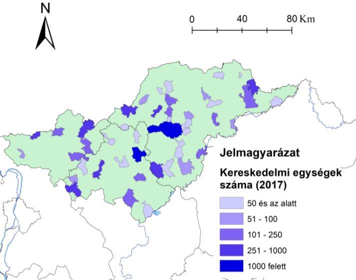 Kiskereskedelmi egységek számának megoszlása az Észak-magyarországi