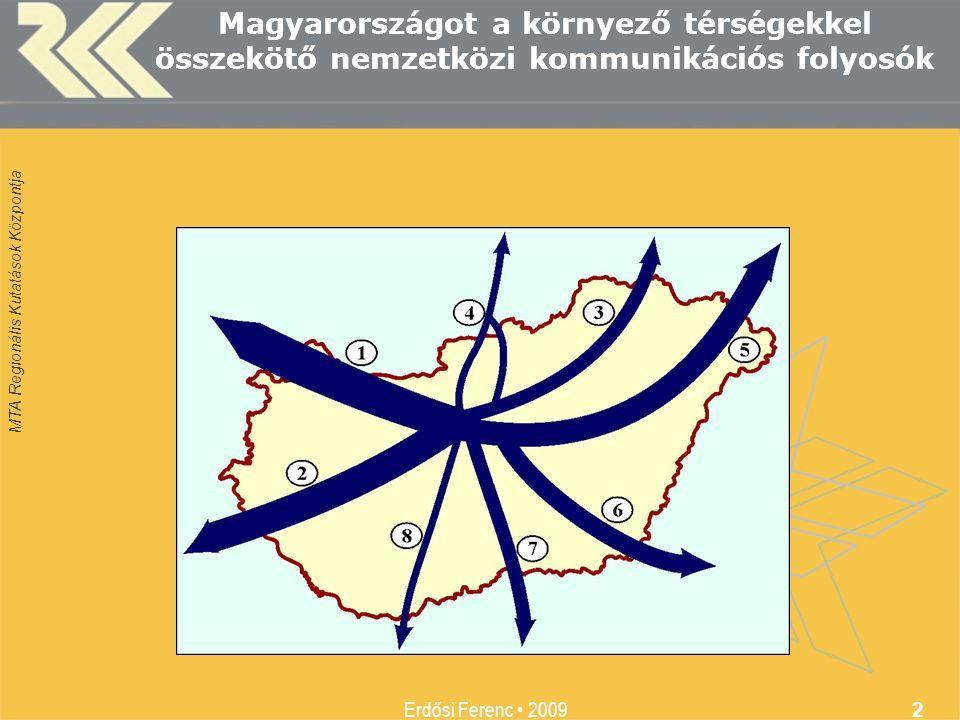 1. Nyugati főfolyosó; 2. Adria főfolyosó; 3. Borsod-Galícia másodrendű tengely;4.