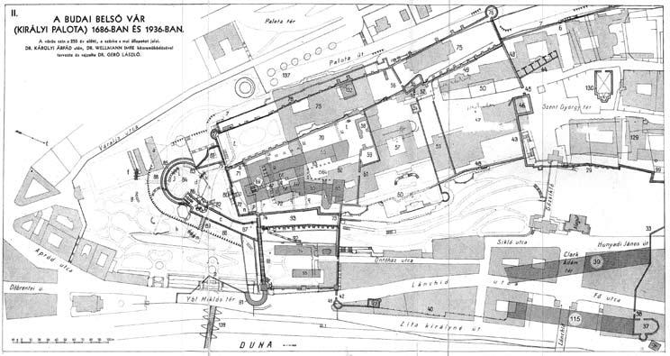 5. kép: A budai királyi palota alatti rakpartszakasz 1936-os és 1686-os állapotának összevetése a Hauy Rabatta helyszínrajz (1687) felhasználásával; készült id.