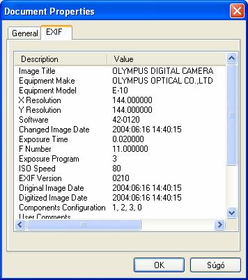 ISMERKEDÉS 11 A felhasznált digitális kamerából származó képek EXIF (Exchangeable Image File Format) információi megtekinthetők, így adatokat nyerhetünk a felvételi körülmények egy részéről.