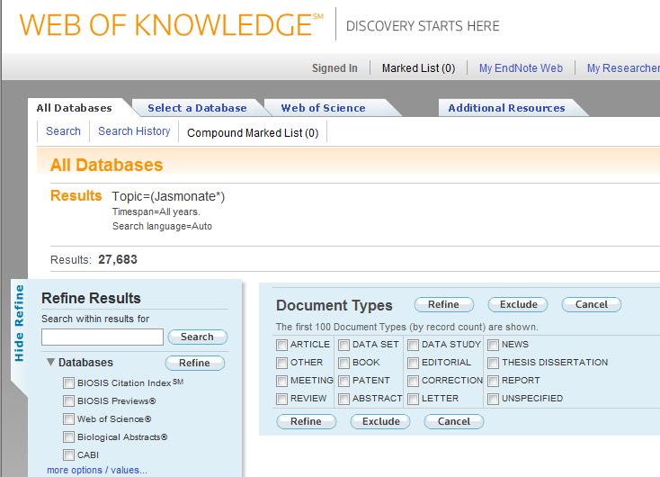 Web of Knowledge keresés az összes adatbázisban a