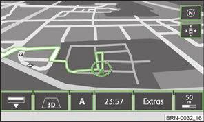 Navigation funkciógomb 11. ábra 3D térkép-megjelenítés az úti célra vezetés közben Az úti célra vezetés módjától függően az A helyen különböző funkciógombok jelennek meg.