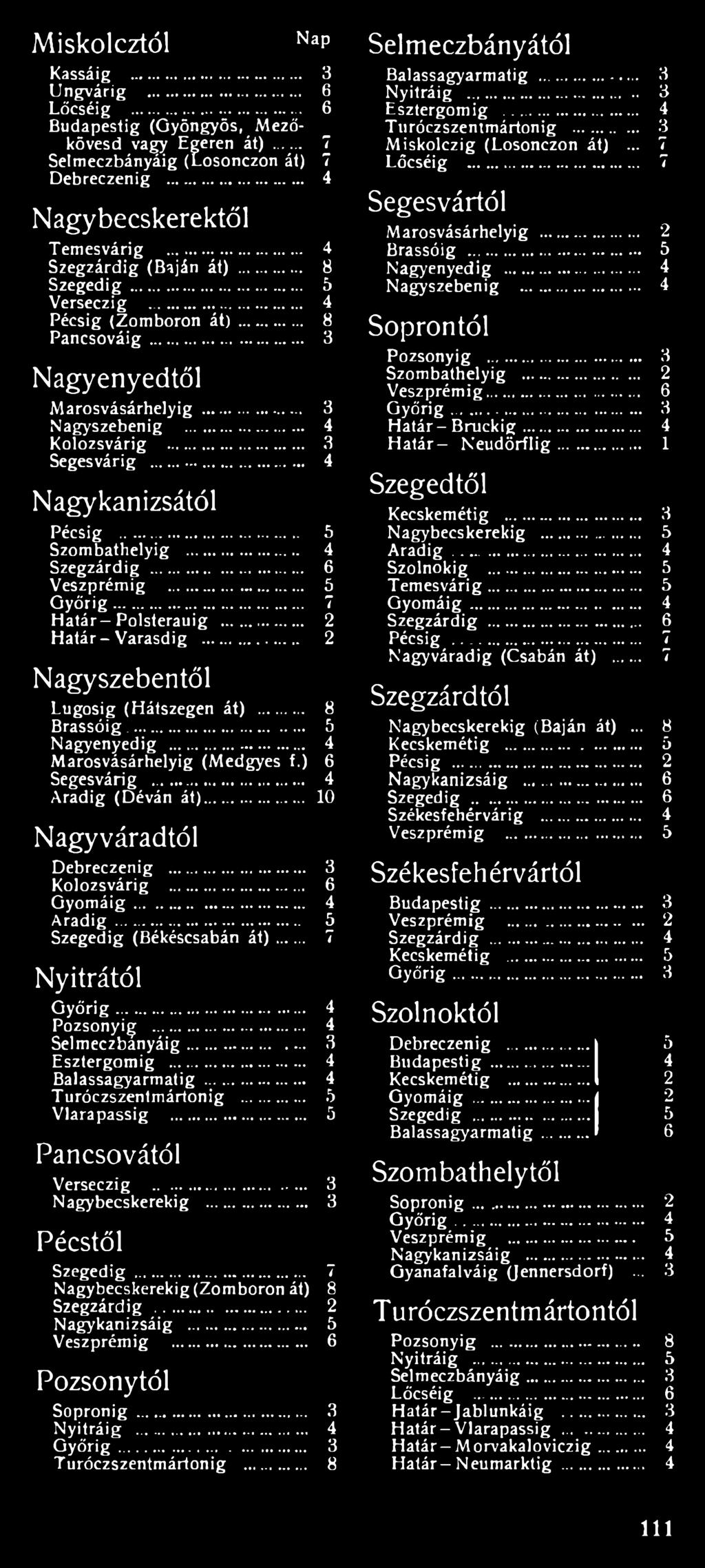 .. Szombathelyig... Szegzárdig... 6 Veszprémig... Győrig... 7 Határ-Polsterauig... 2 Határ - Varasdig... 2 Nagyszebentől Lúgosig (Hátszegen át)... 8 Brassóig... Nagyenyedig.