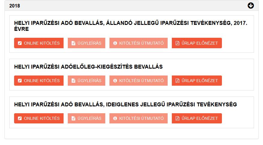 Az űrlap Online kitöltése gombra kattintva betöltődik a kiválasztott elektronikusan beküldhető dokumentum.