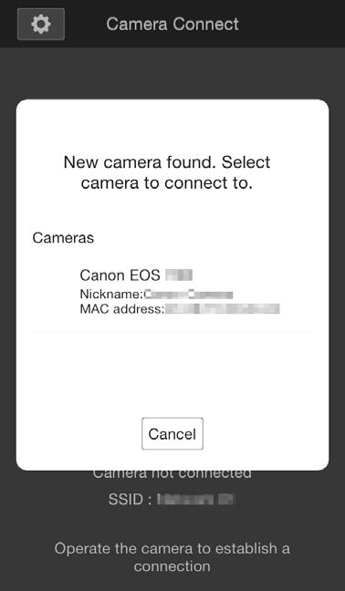 Ha a [Várakozás kapcsolódásra] képernyő megjelenik a fényképezőgép LCD-monitorán, indítsa el a Camera Connect alkalmazást az okostelefonon.