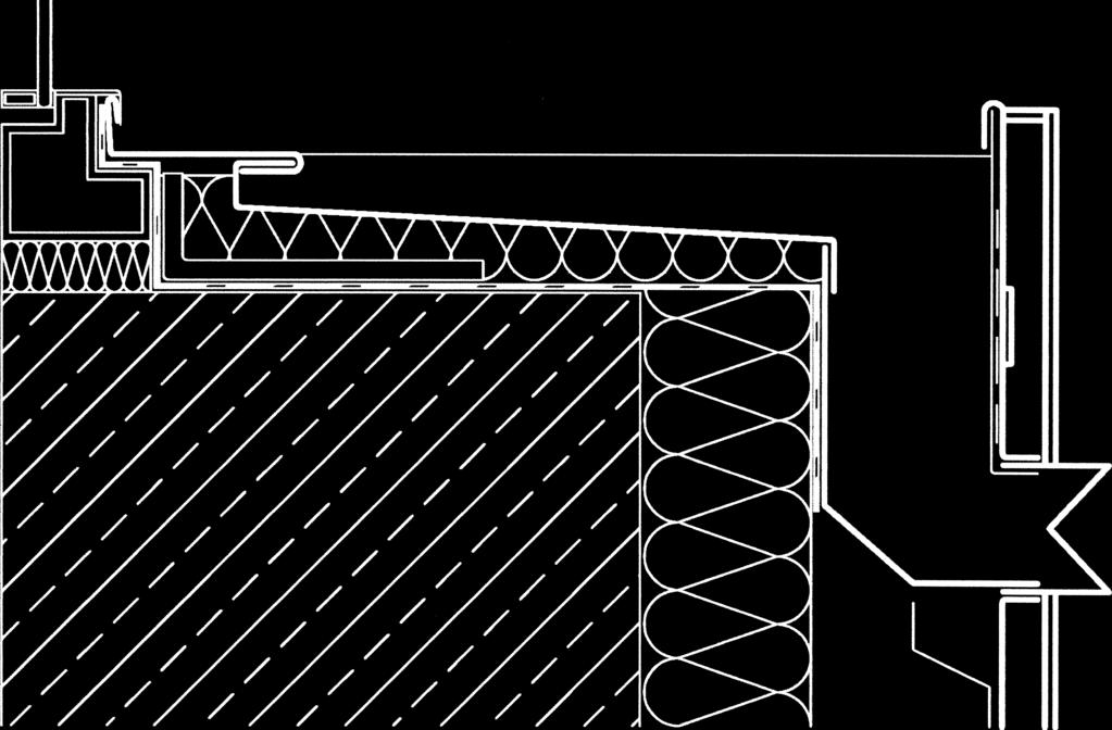 ábra: Ablakbeépítés felső, alsó és oldalsó csomópontja, korcolt kialakítású ablakpárkány-fedéssel (fogadóprofilos ablakcsatlakozással).