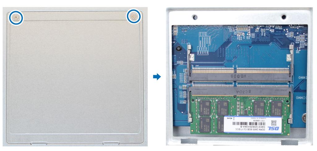 RAM modul hozzáadása a FlashStation eszközhöz Az opcionális Synology DDR4 RAM modul a FlashStation egység memóriájának bővítésére szolgál.