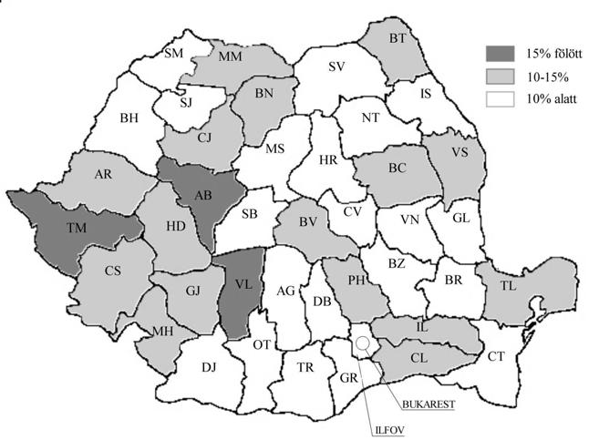 térkép: Az elvesztegetett szavazatok eloszlása